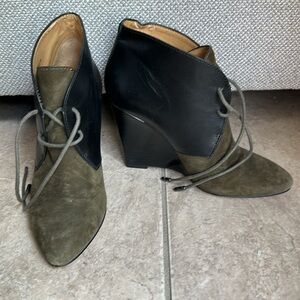 COACH Wedge Booties Mercy Green Suede Leather 7B Designer Ankle Boot